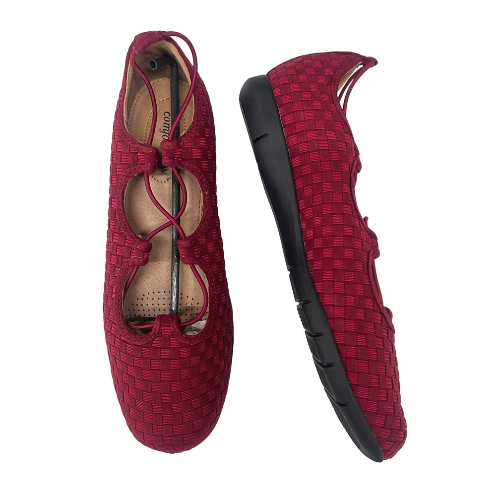 Red Woven Lace Up Ballet Flats 9 Crisscross Strap Balletcore Romantic Boho NWT